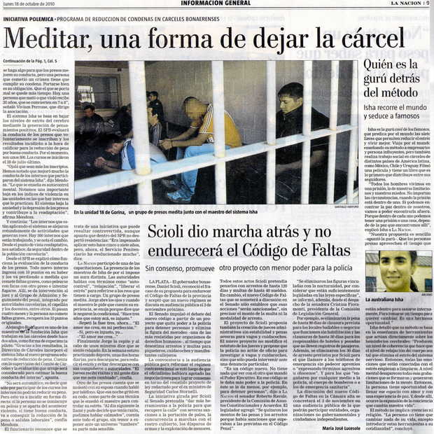 Meditar, una forma de dejar la cárcel. Octubre 2010