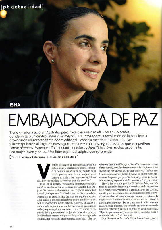 Revista Para Ti, Chile Isha, Embajadora de Paz. Noviembre 2008