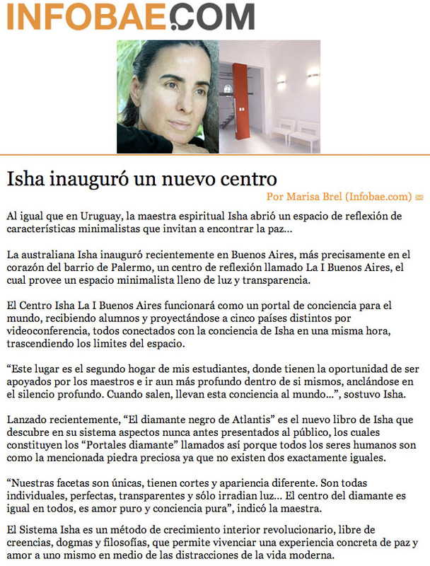 Infobae.com, Argentina Isha inauguro nuevo centro. Abril 2008