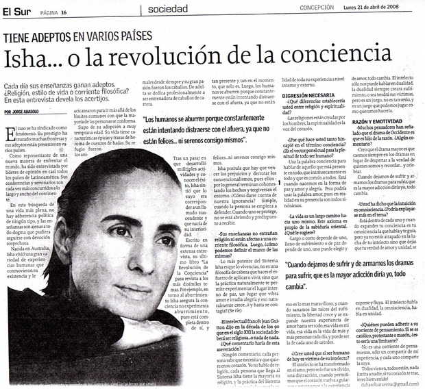 Diario El Sur, Chile Isha … o la revolucion de la conciencia