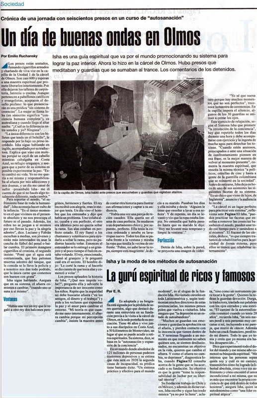 Diario Pagina/12, Argentina Un dia de buenas Ondas en Olmos. Mayo 2008