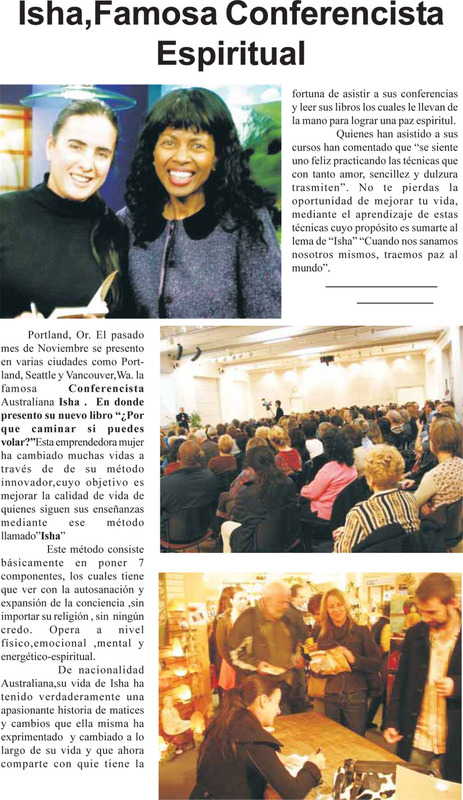 Noticias Latinas, Portland – EEUU Isha, Famosa Conferencista Espiritual. Diciembre 2008