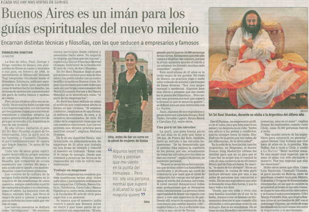 Diario La Nacion, Argentina Buenos Aires es una iman para los guias espirituales del nuevo milenio. Marzo 2009