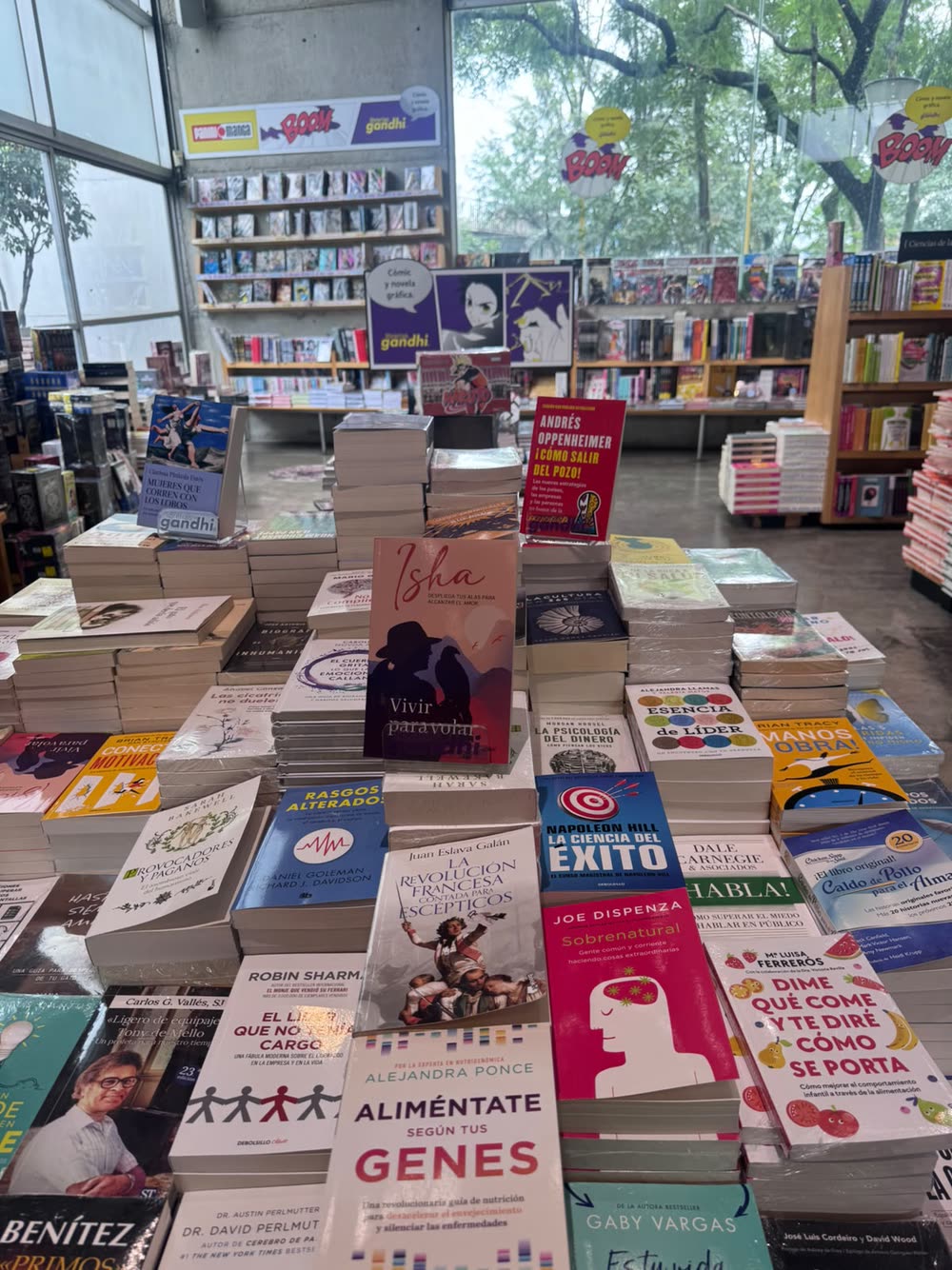 «Vivir para volar», de Isha Judd, en la mesa de novedades de la librería Gandhi de Miguel Ángel de Quevedo, en Ciudad de México.